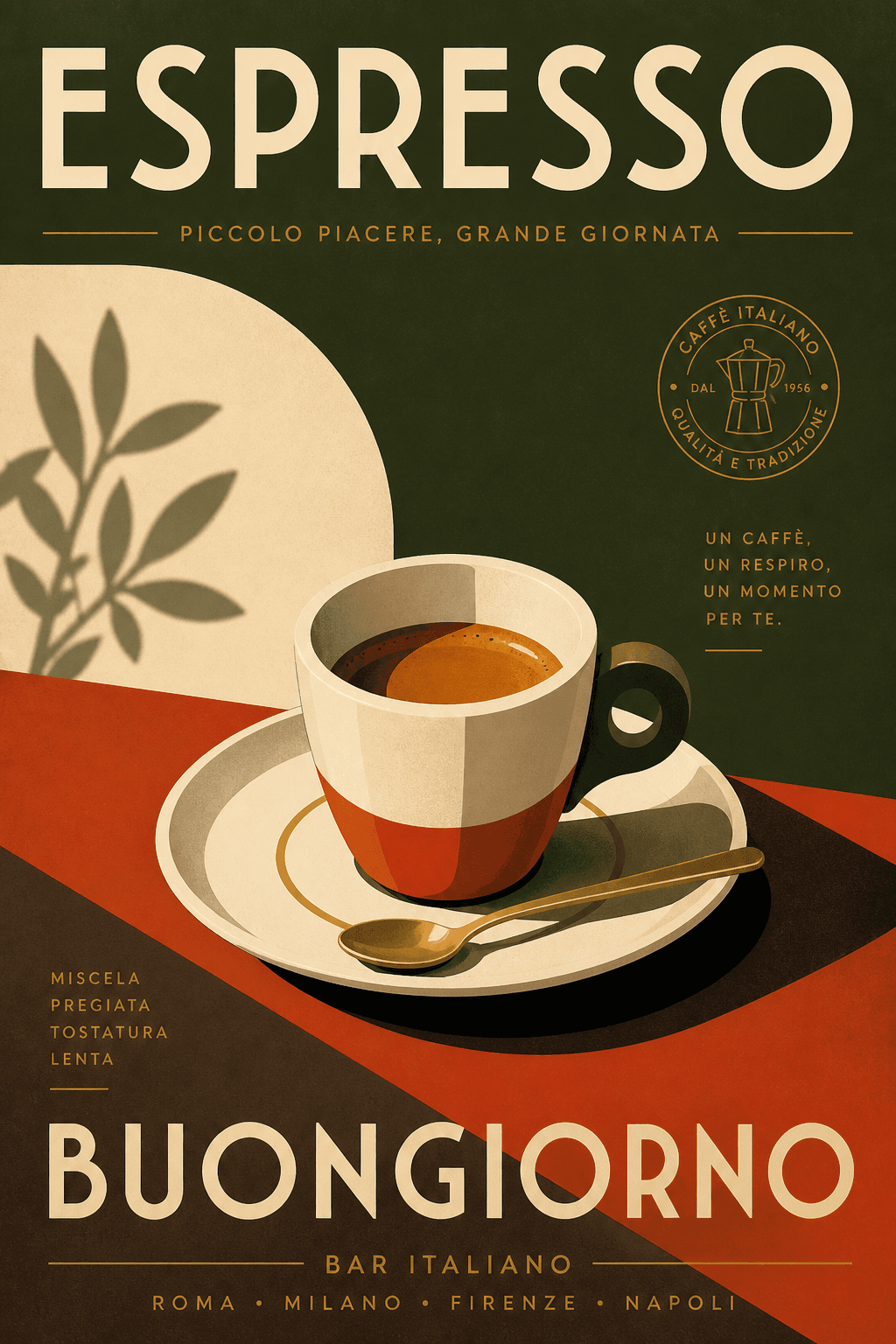 Espresso Italian Coffee Poster, Buongiorno Kitchen Print, Retro Cafe Wall Art