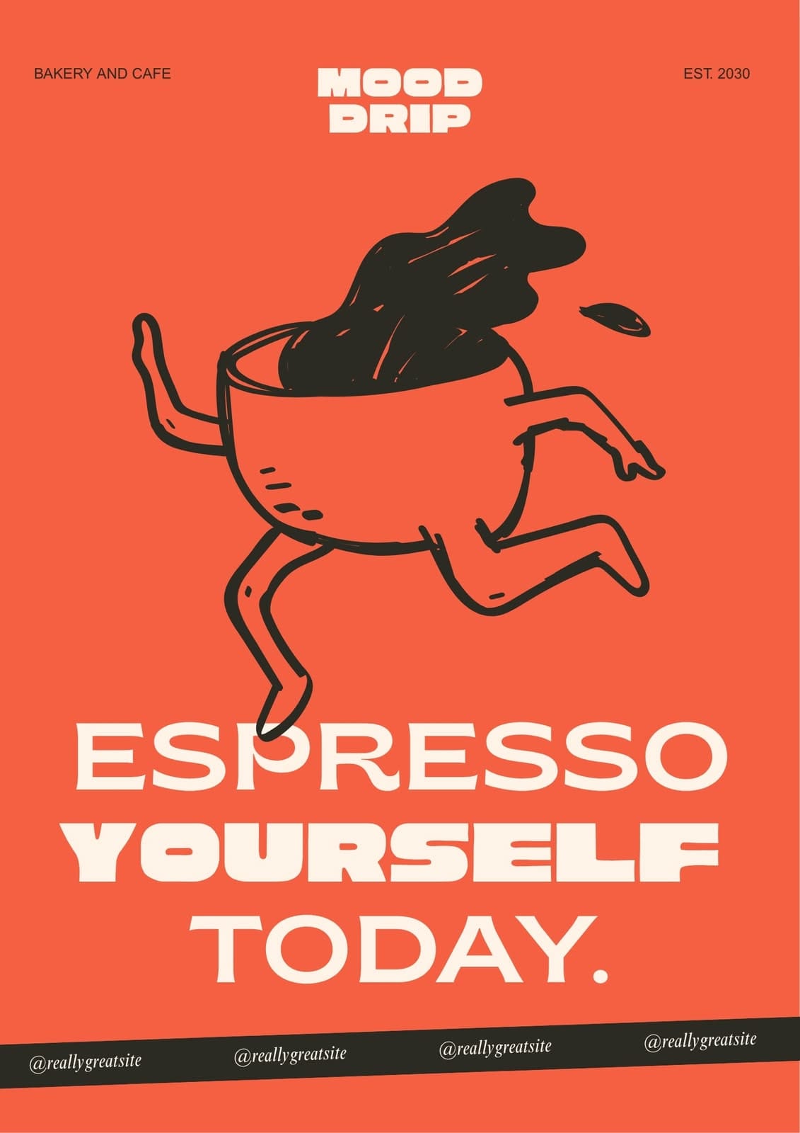 Orange Black and Cream Illustrated Cafe Coffee Quote Poster