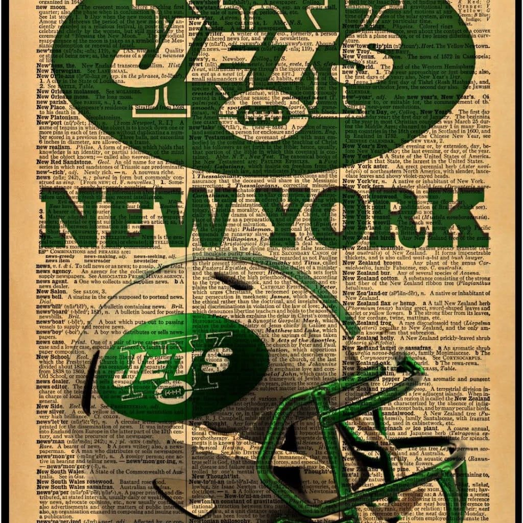 New York Jets NFL team Art print / Poster with Vintage Dictionary Background