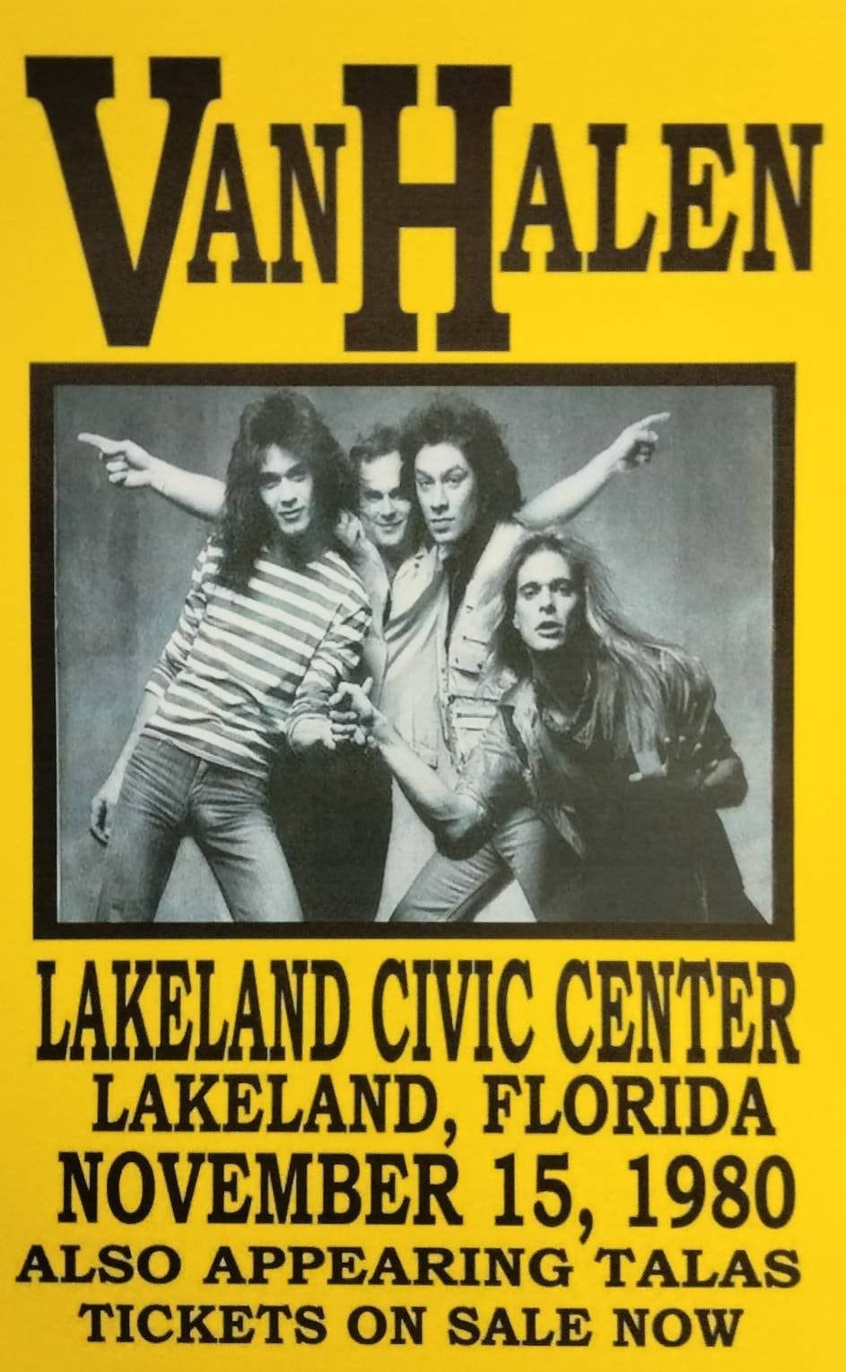 VAN HALEN 1980 live show laminated print