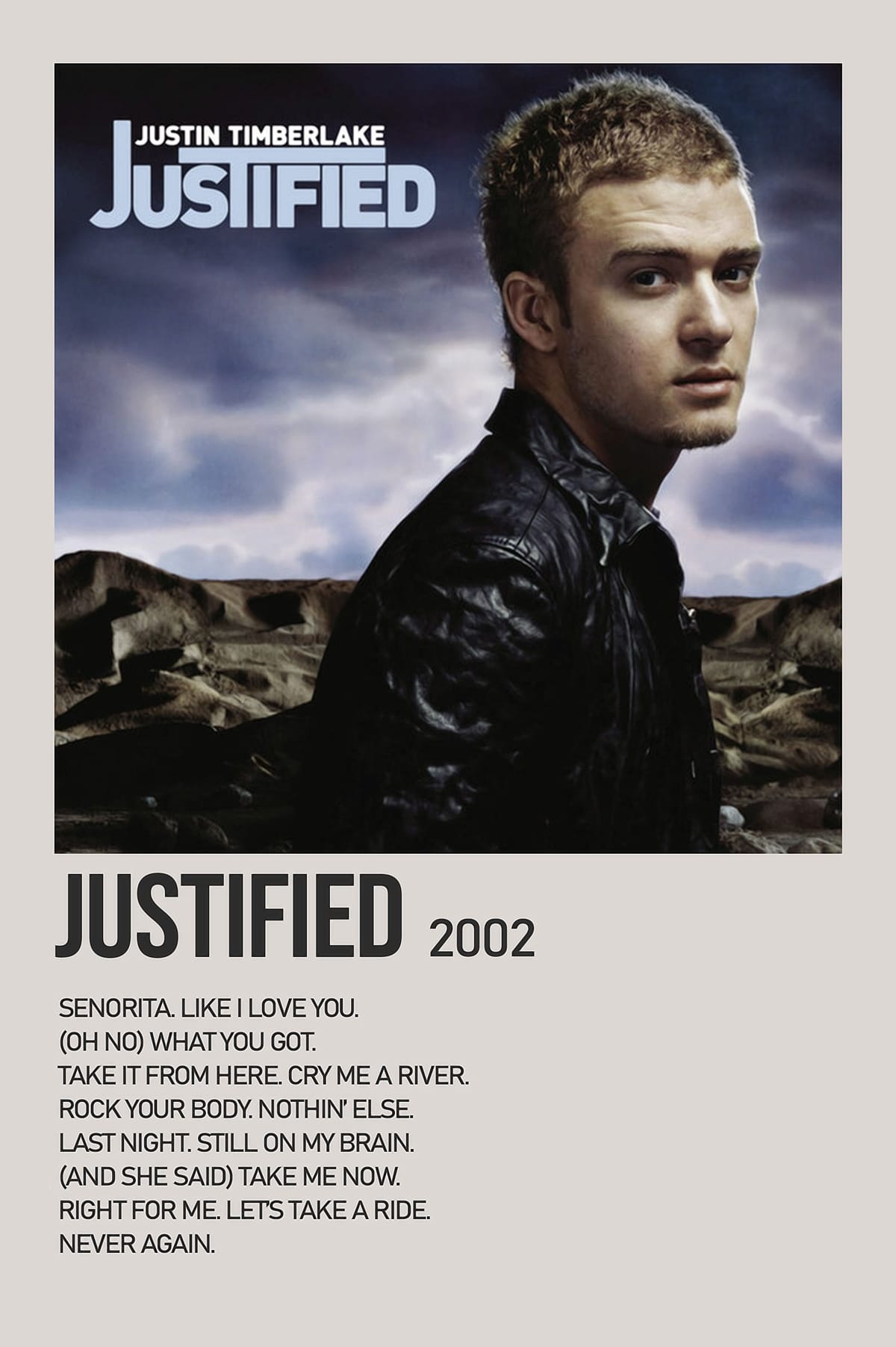 Justified by Justin Timberlake Minimalist Album Polaroid Poster