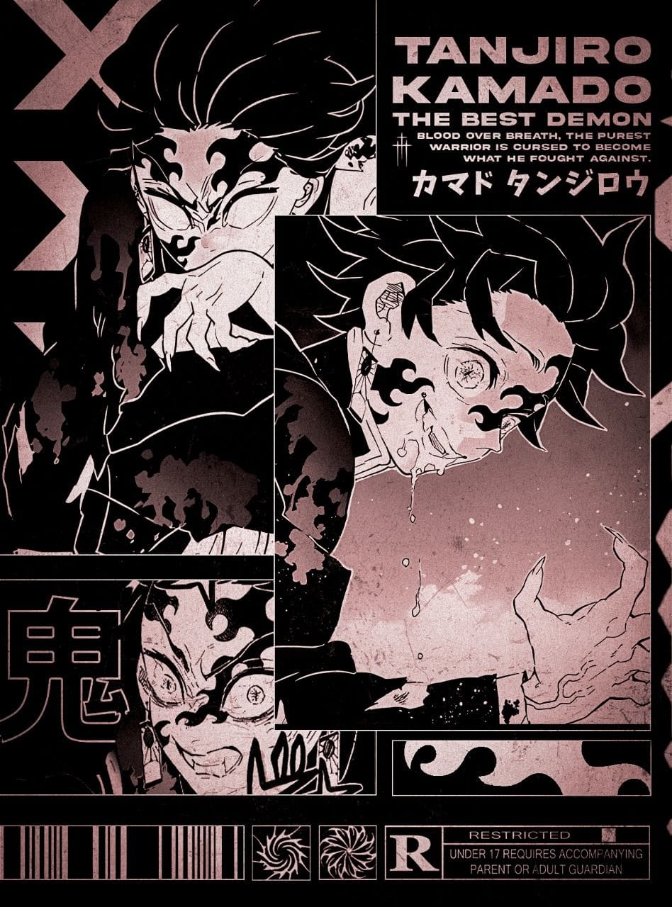 Tanjiro Kamado Demon Oni Brutalism Poster
