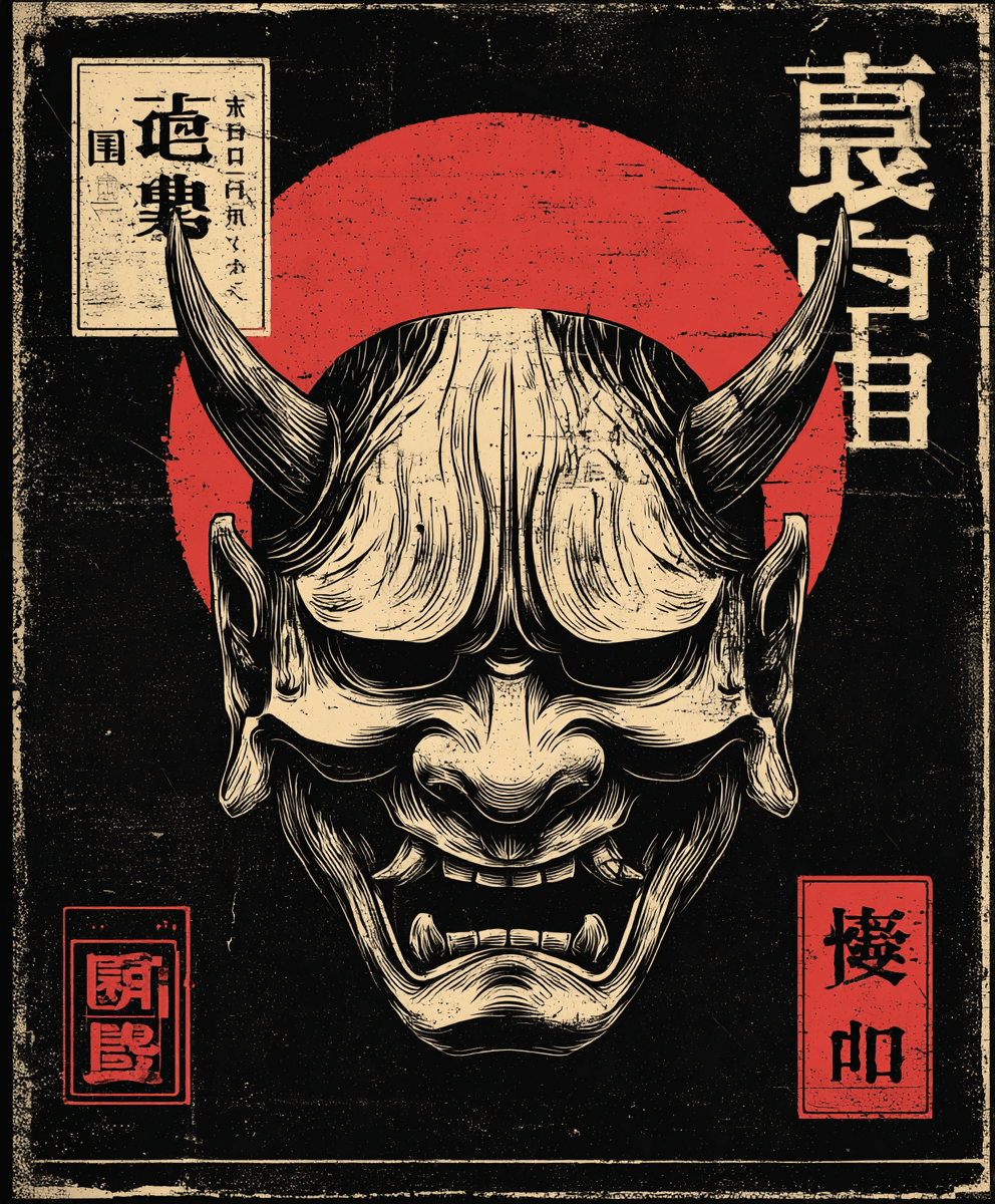 Japanese Oni Demon Mask - Hannya Ukiyo-e Art