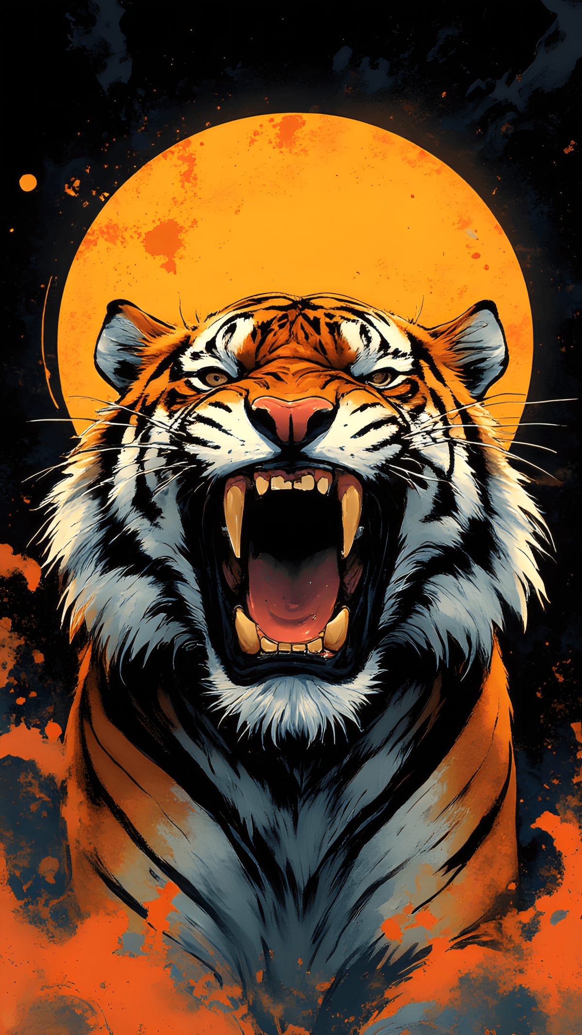 Roaring Tiger Under an Orange Moon — Bold Anime Poster Art