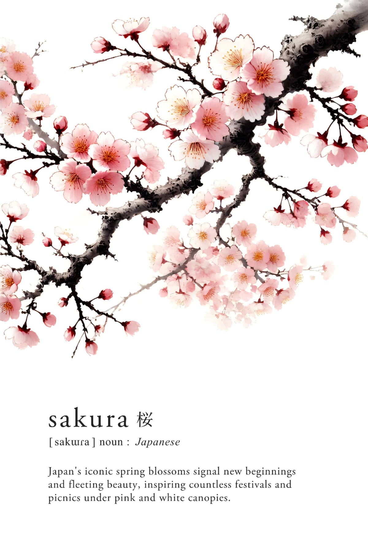 Cherry Blossom Flowering Sakura Japanese Language Definition Printable Wall Art