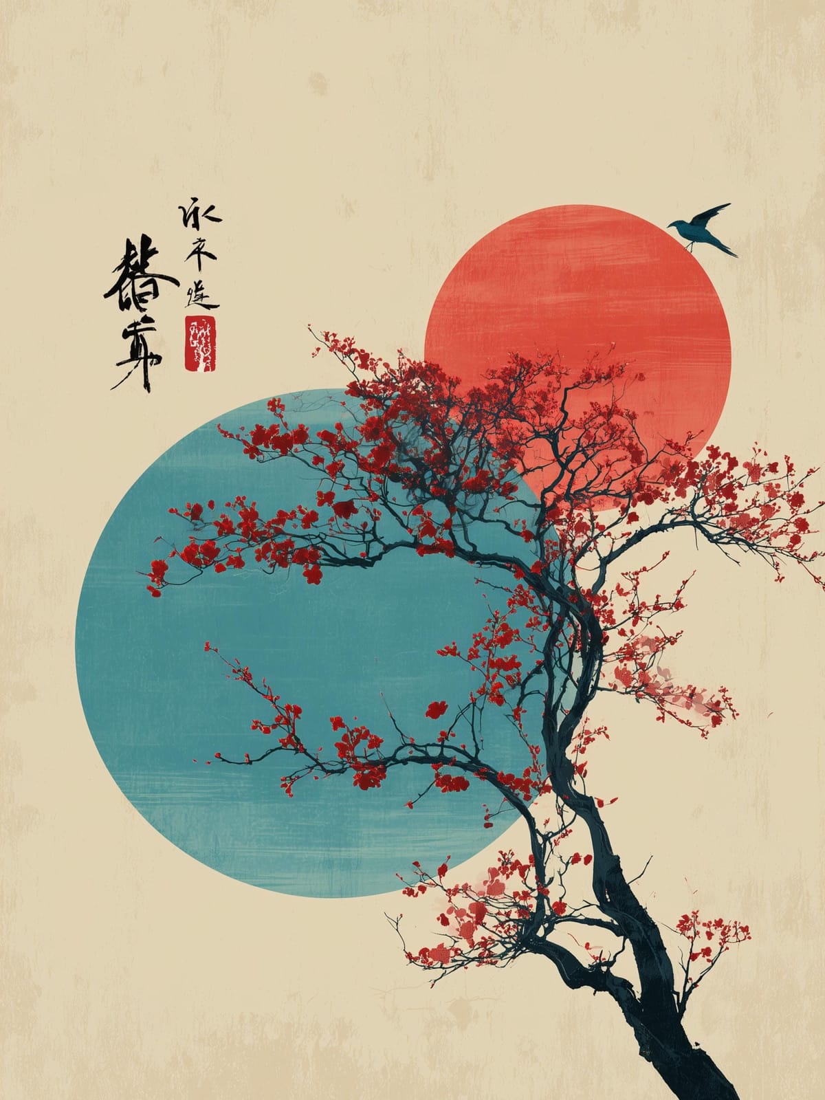 Japanese Art Print Set - 5 Zen Digital Downloads - Cherry Blossom Pagoda Wall Art - Asian Home Decor - Printable Japandi Style Art