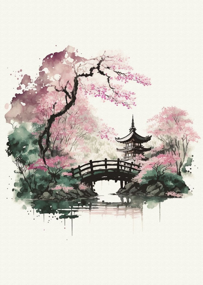 'Cherry blossoms' Poster, picture, metal print, paint by Kiara Pfeffer | Displate