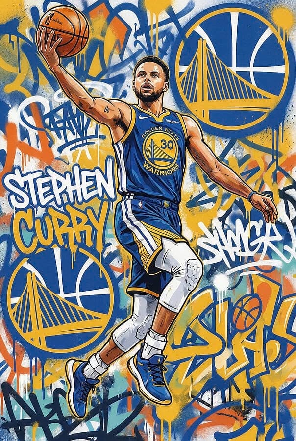 Stephen Curry Street Art Dunk- Graffiti Poster Basketball Player NBA by SampadArt Gallery
