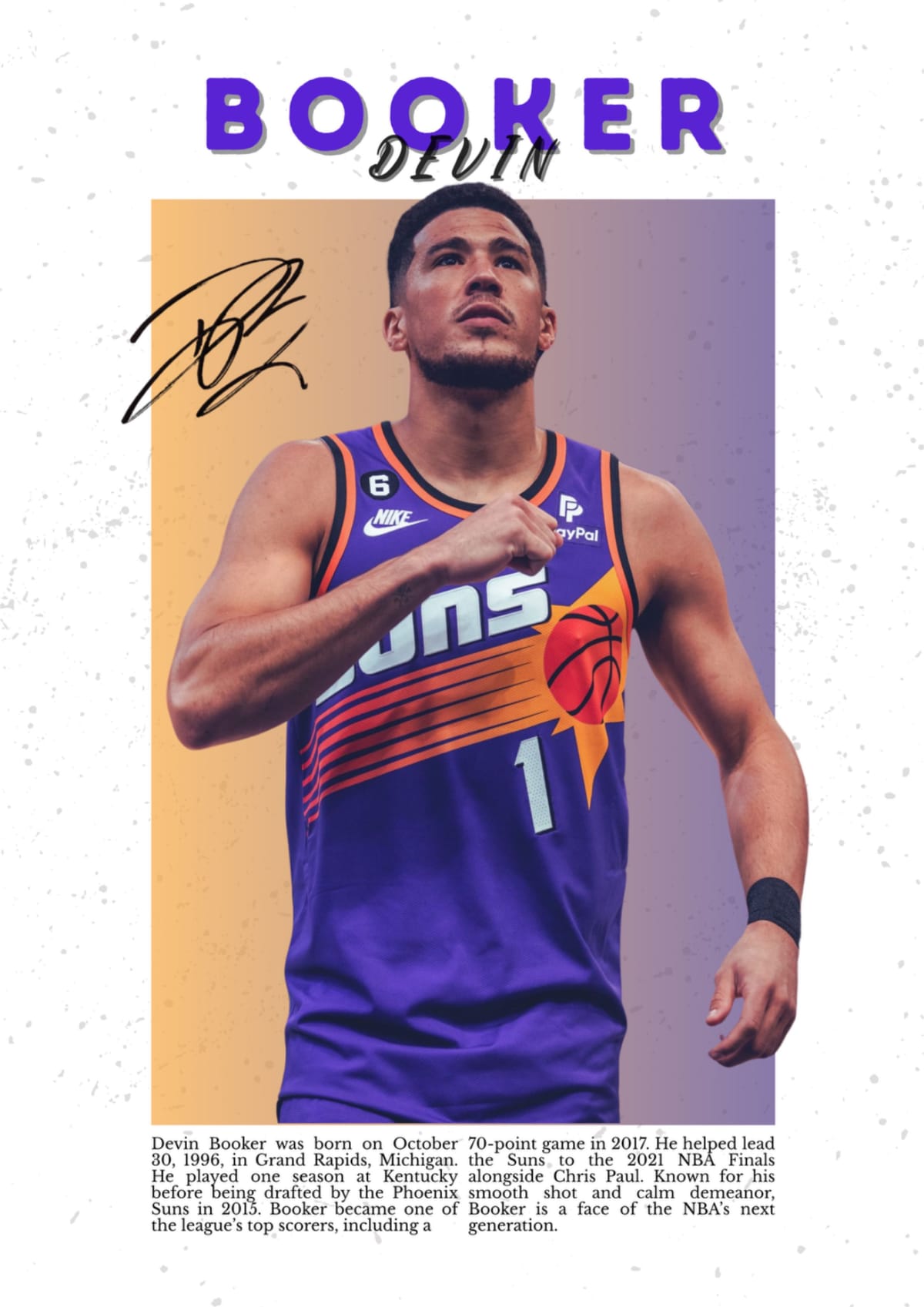 Devin Booker Basketball Poster | Devin Booker Wall Art | Basketball Print | Gift for Basketball Fan