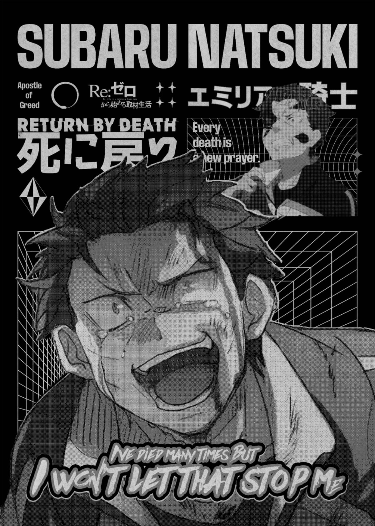 Re Zero; Subaru Natsuki Poster, Black White