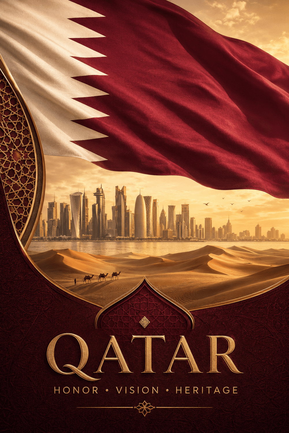 Qatar Flag 4K Poster | Patriotic AI Artwork | Honor • Vision • Heritage