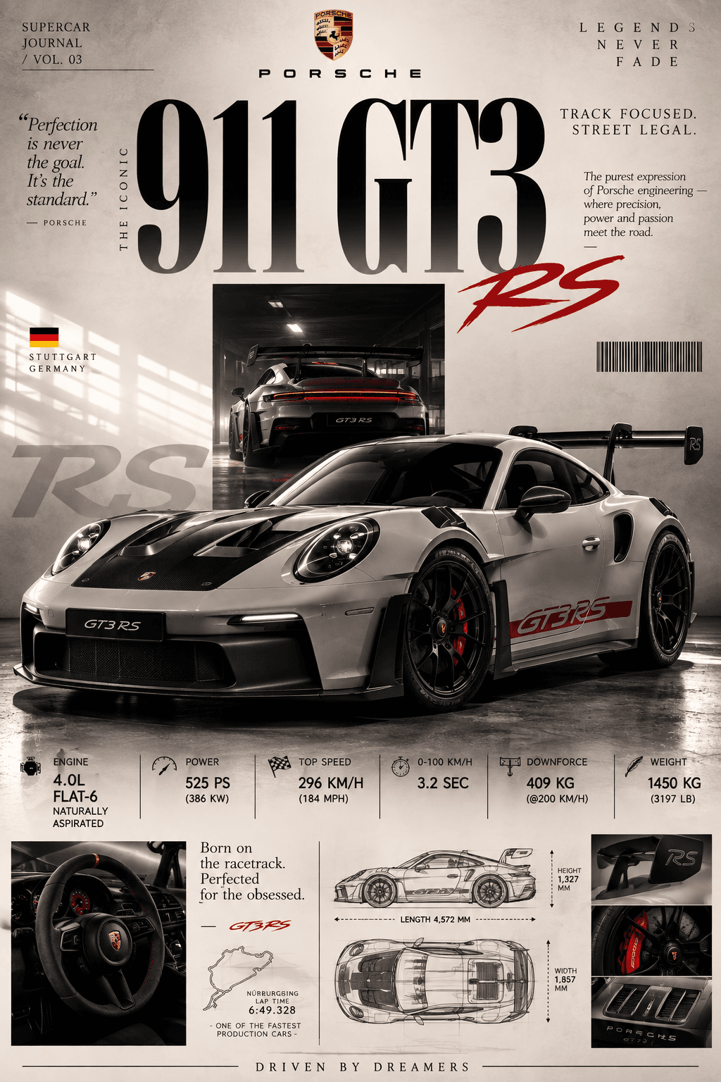 Porsche 911 GT3 RS | Track-Bred Supercar Editorial Poster 🏁