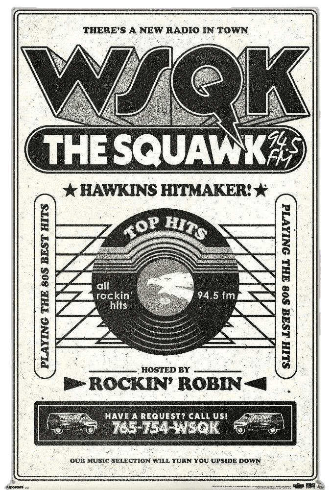 Trends International Netflix Stranger Things: Season 5 (2025) - WSQK The Squawk Unframed Wall Poster Print Clear Push Pins Bundle 22.375" x 34"