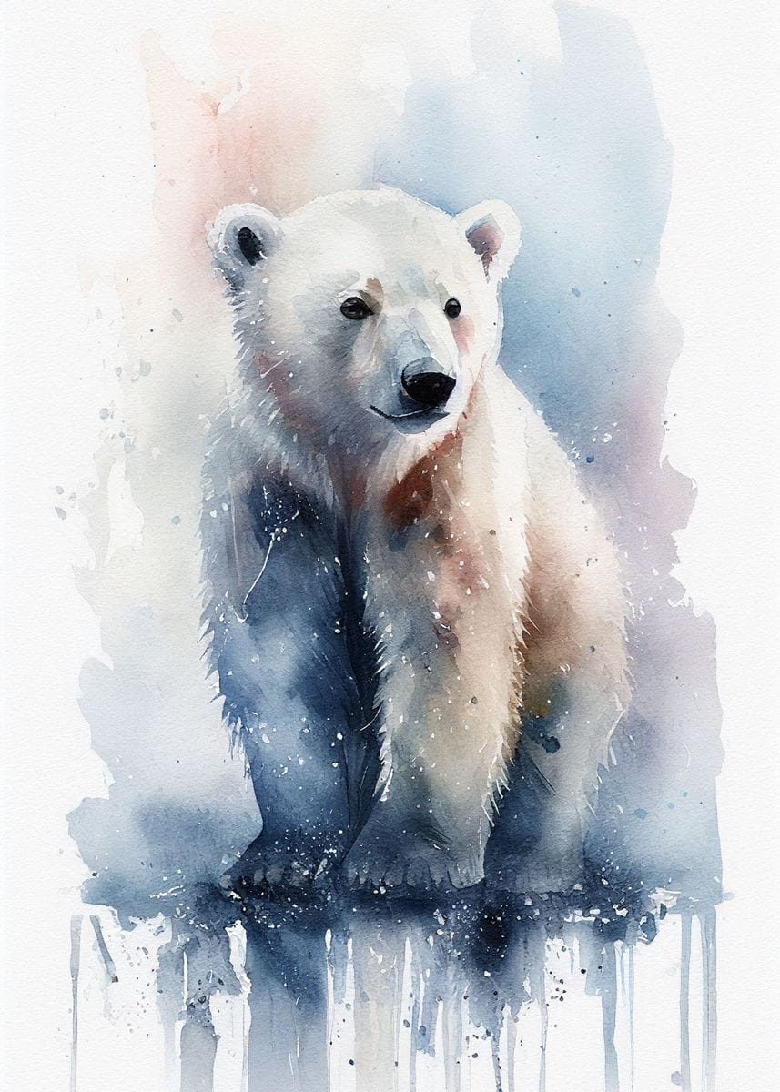 'cute polar bear watercolor' Poster, picture, metal print, paint by BAERENSTARKmedia | Displate