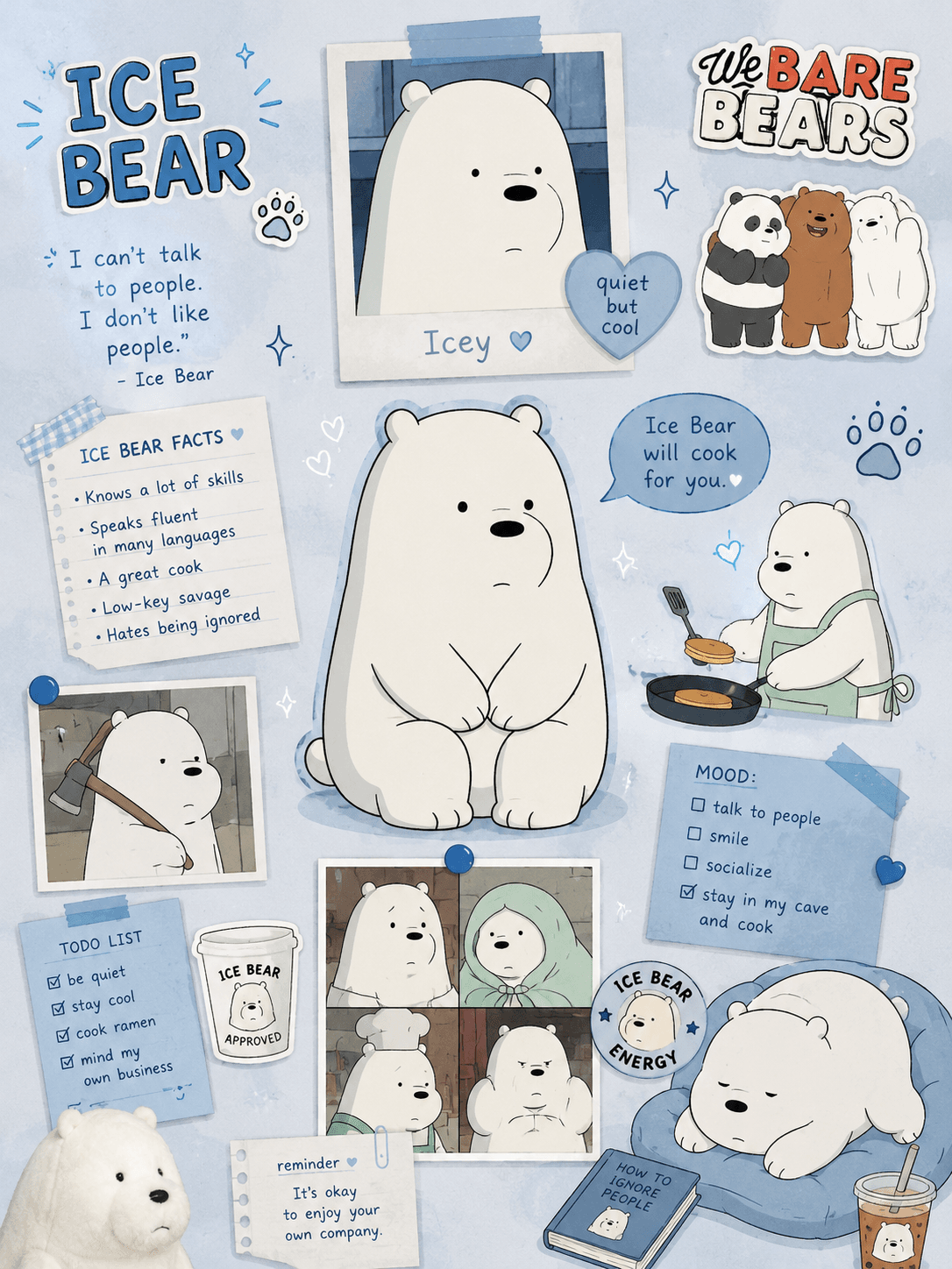💙 Ice Bear Aesthetic Wallpaper | We Bare Bears Blue Theme | Cute Cartoon Collage
