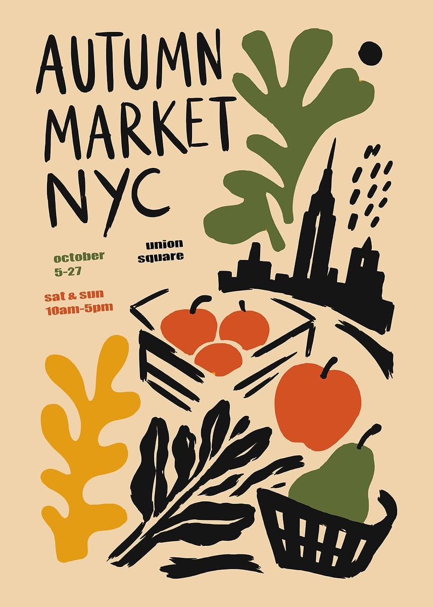 'Autumn Market NYC Poster' Poster, picture, metal print, paint by BluePinkPanther | Displate