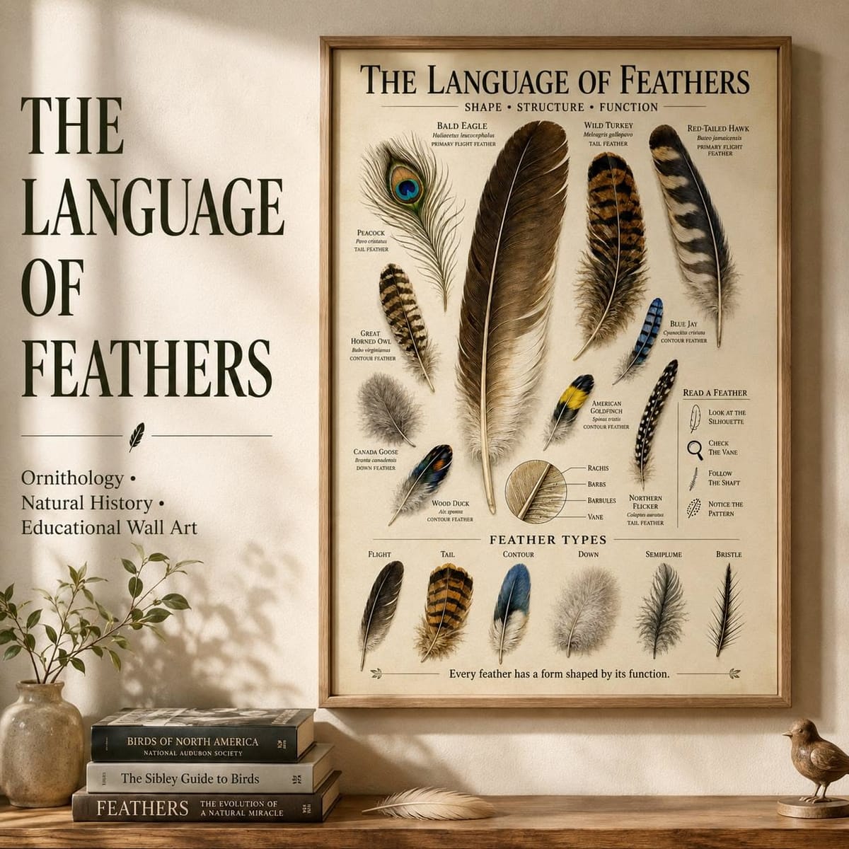 Feather Identification Poster | Feather Types Chart | Ornithology Nature Study Wall Art | Bird Biology Decor | A4 Printable