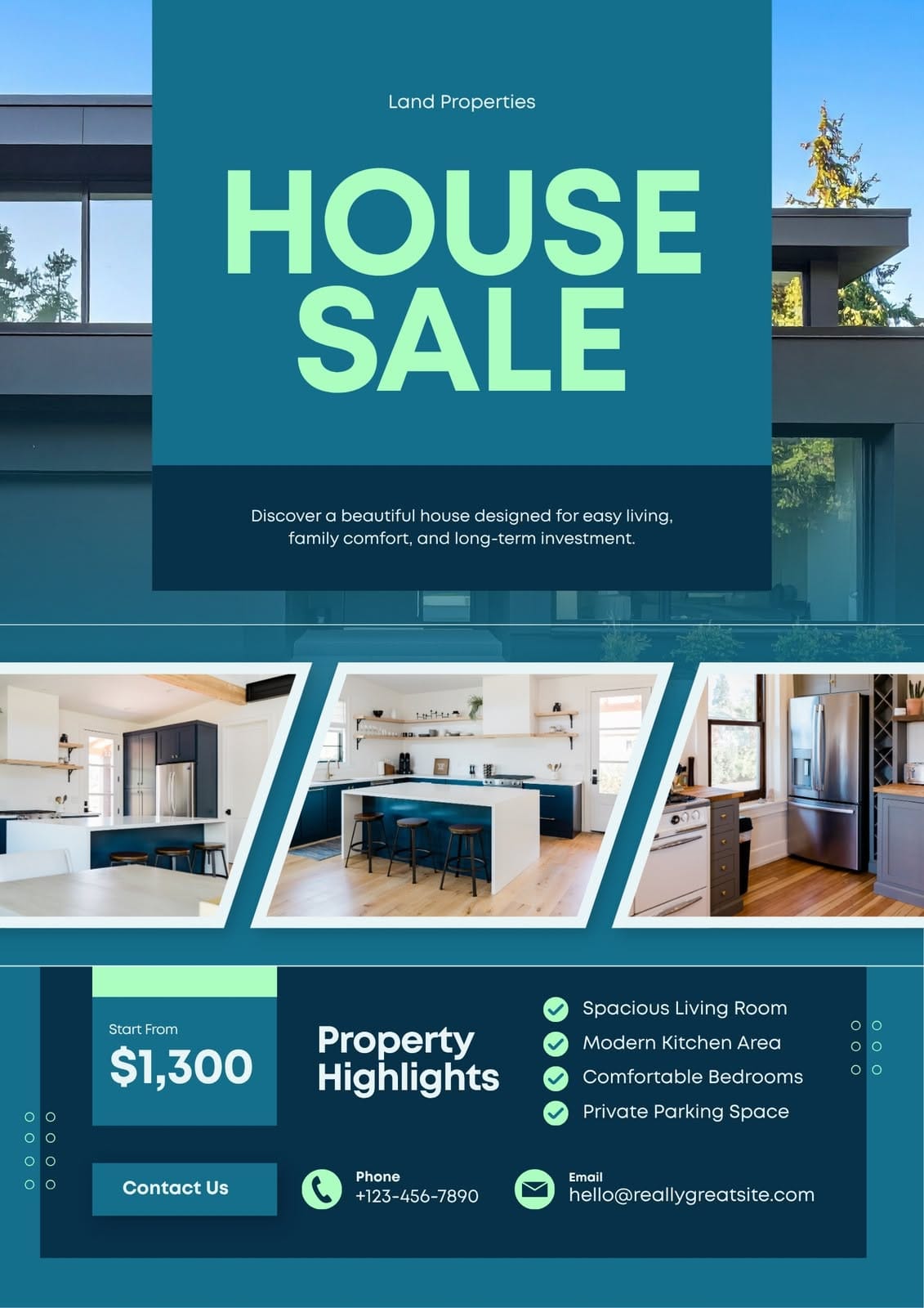 Blue Modern House Sale Poster