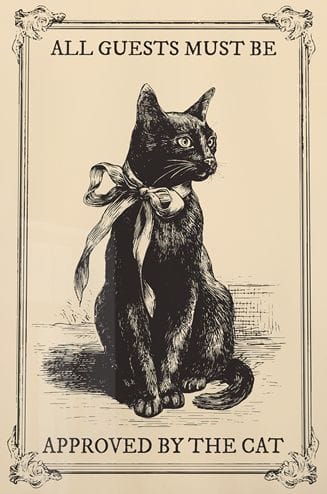 All Guests Must be Approved by the Cat Print – Vintage Black Cat Art, House Rules Poster, Gothic Cat