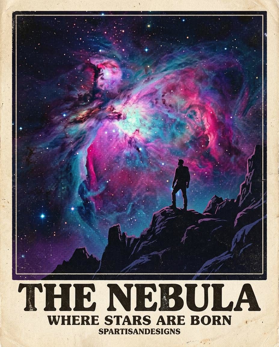 Retro Space Nebula Wall Art, Cosmic Vintage Printable Poster (Digital Download)