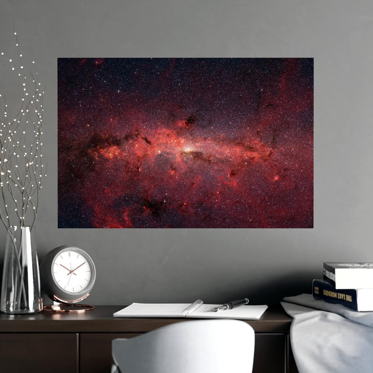 Milky Way Galactic Core Poster -- NASA Spitzer Space Art Print, Dark Aesthetic Red Nebula Wall Decor Gift for Astronomy Lovers