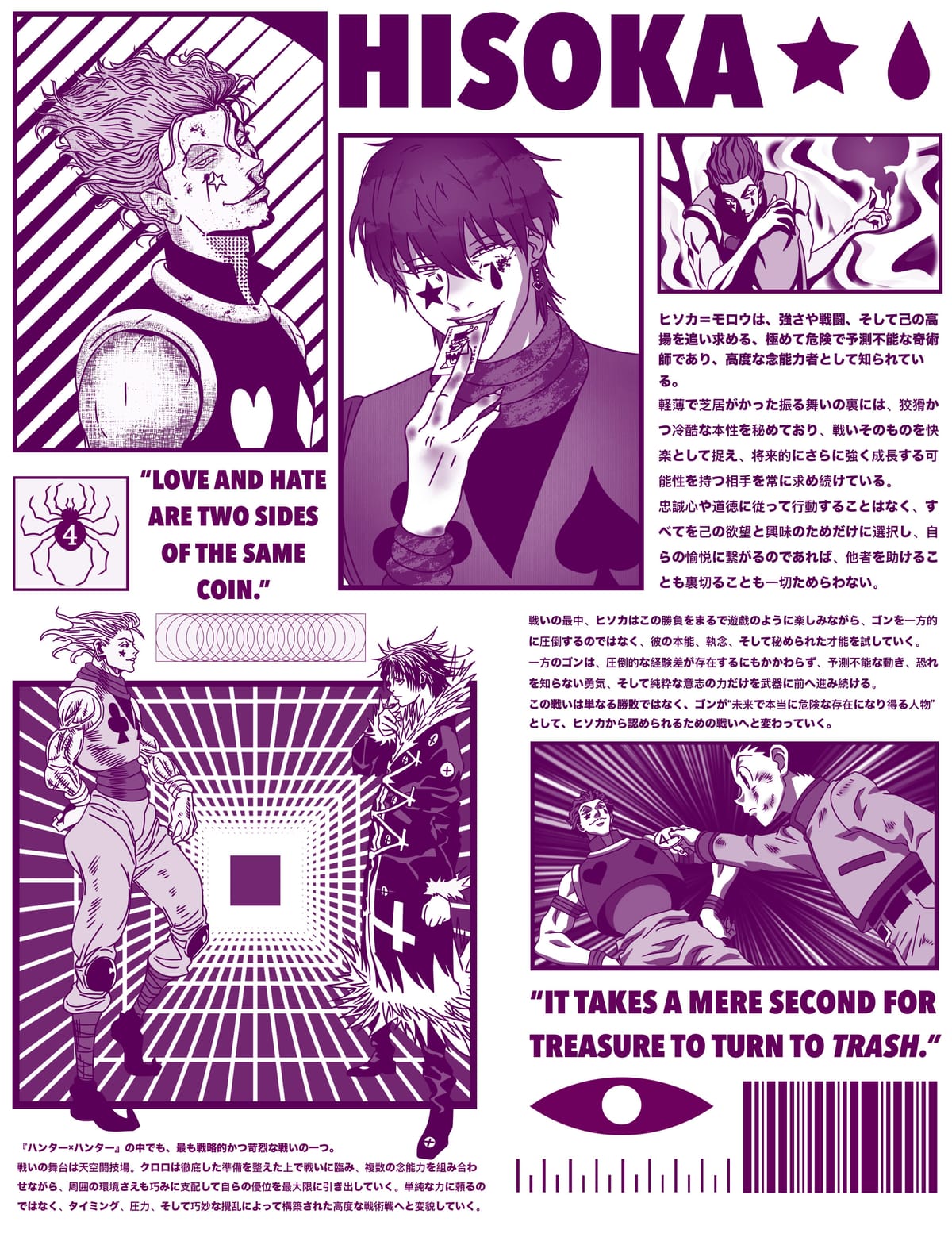 Hisoka Anime Poster | Purple Manga Panel Graphic