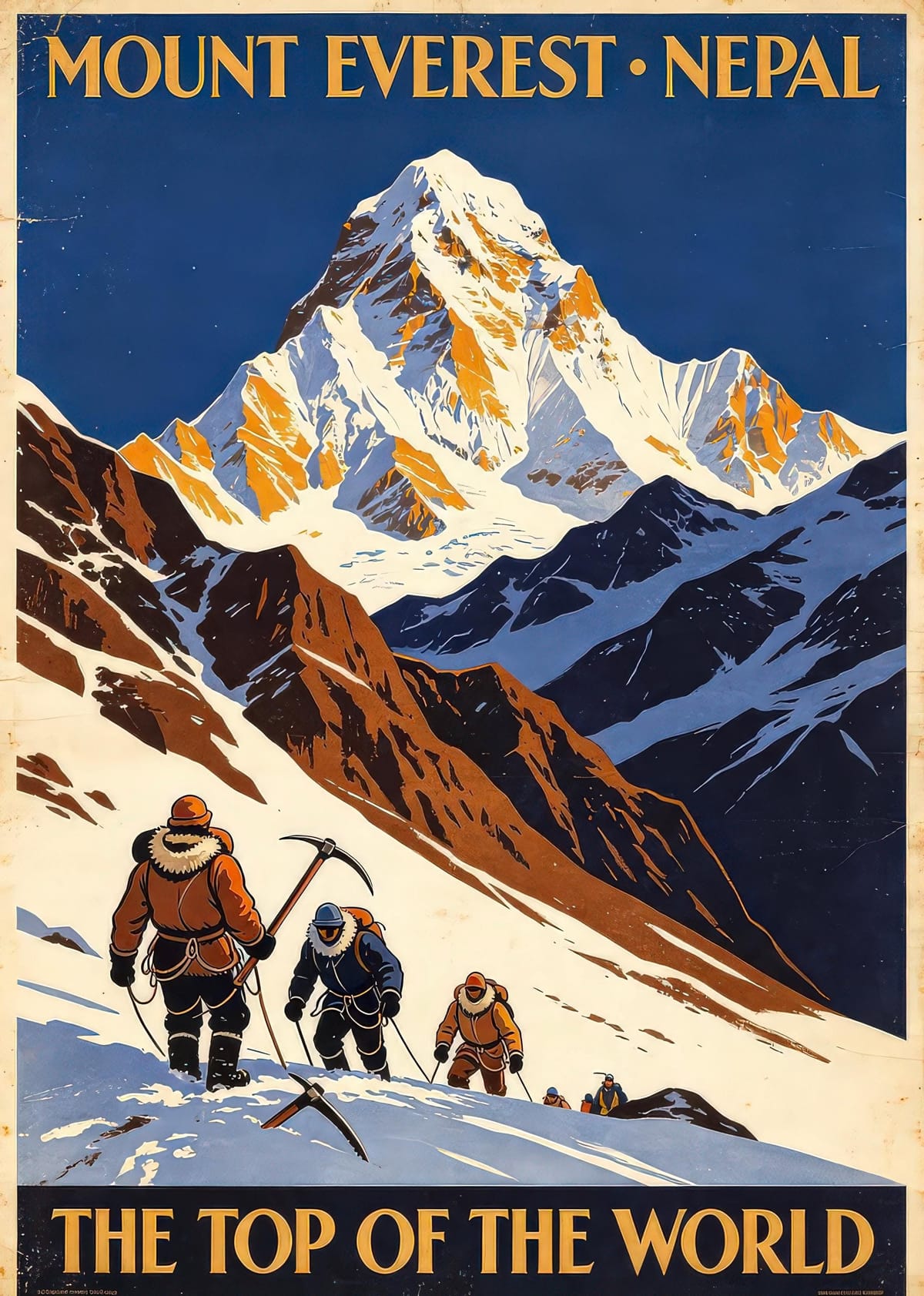 Mount Everest Vintage Travel Poster, Nepal Himalaya Climbing Wall Art, Retro Mountain Decor