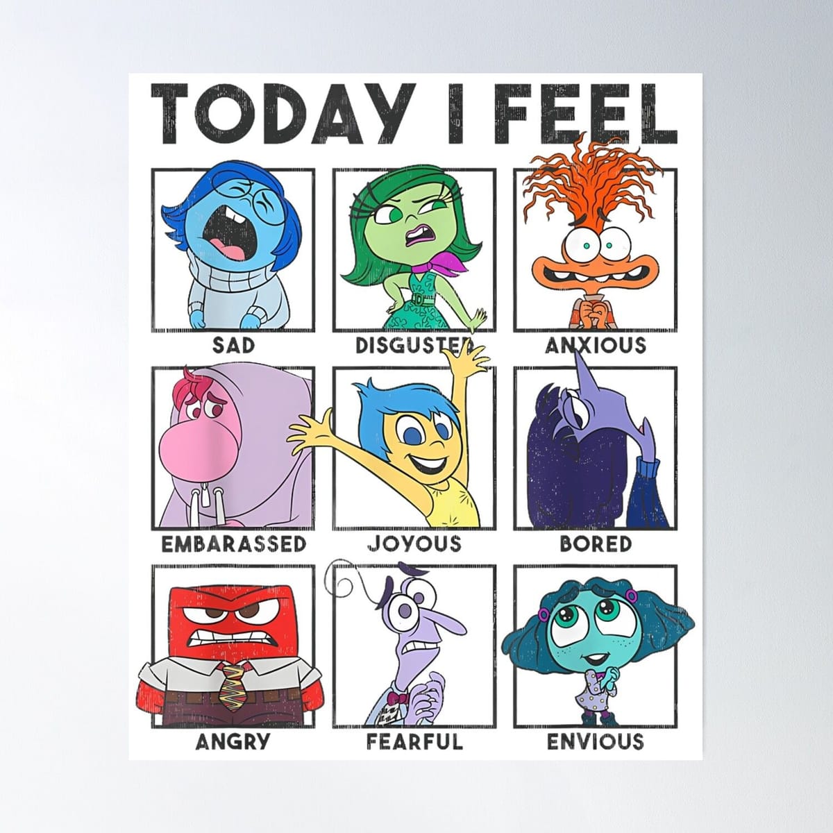 Pixar Inside Out 2 Today I Feel... Vintage Panels Poster