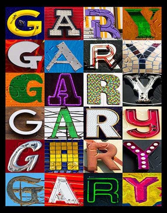 GARY Personalized Poster photos of letters from signs; Typography print; Wall decor; Custom wall art; Name poster