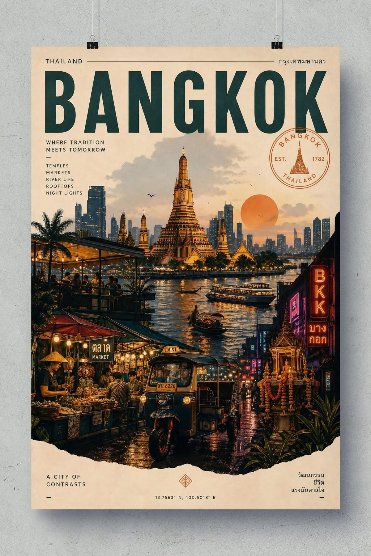 Bangkok Travel Poster VisaOfficial Southeast Asia Art