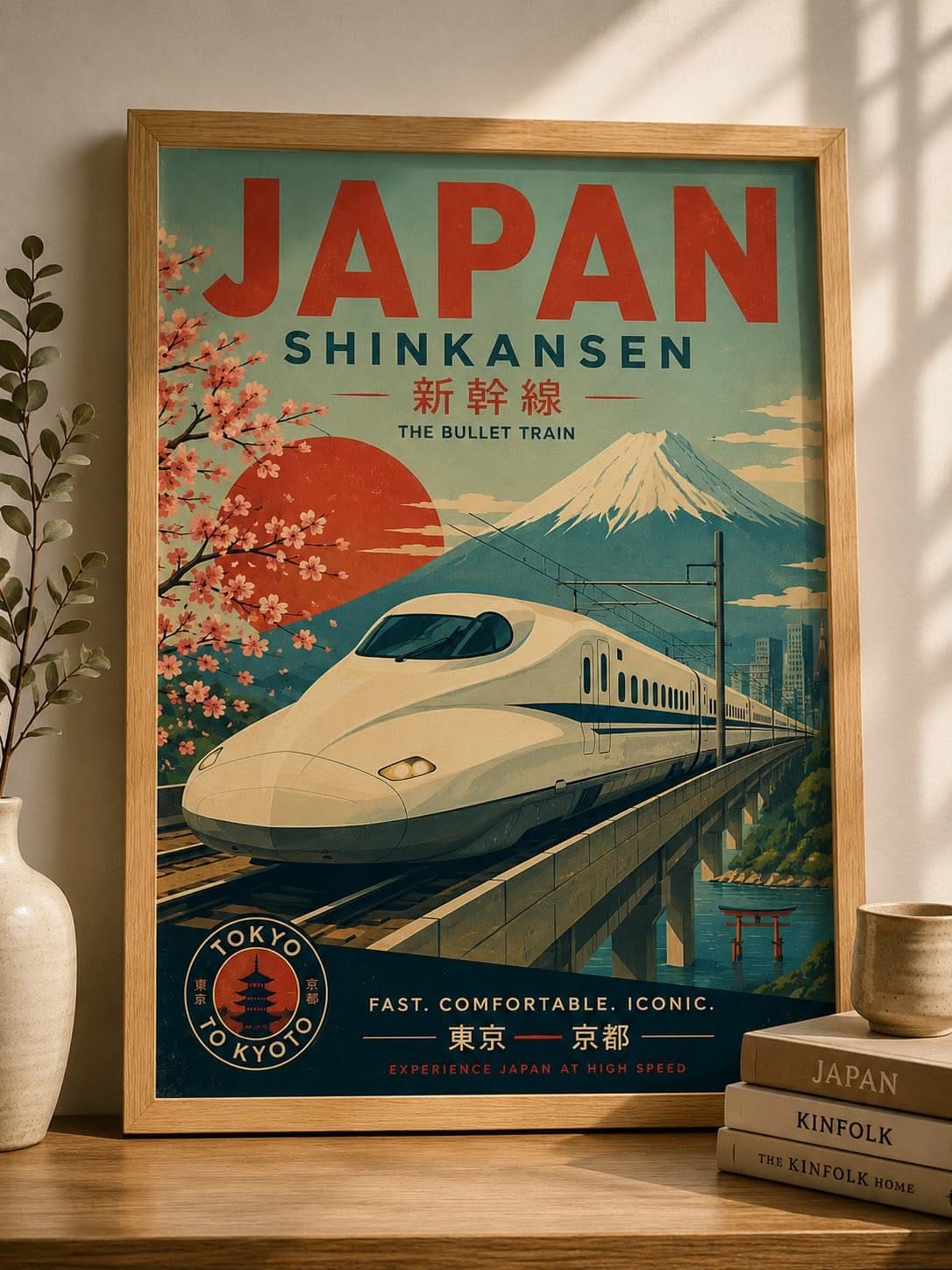 Japan Shinkansen Travel Poster | Vintage Bullet Train Wall Art | Mount Fuji Print | Japanese Railway Decor | Framed or Unframed