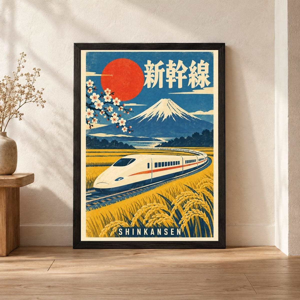 Japanese Shinkansen Art Poster Print, Vintage Japandi Train D