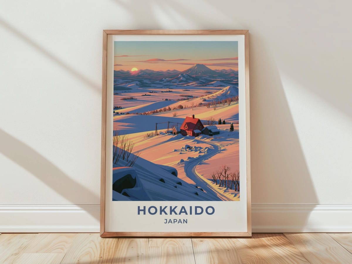 Hokkaido Travel Poster - Japanese Winter Snowy Landscape Wall Art - Japan Print