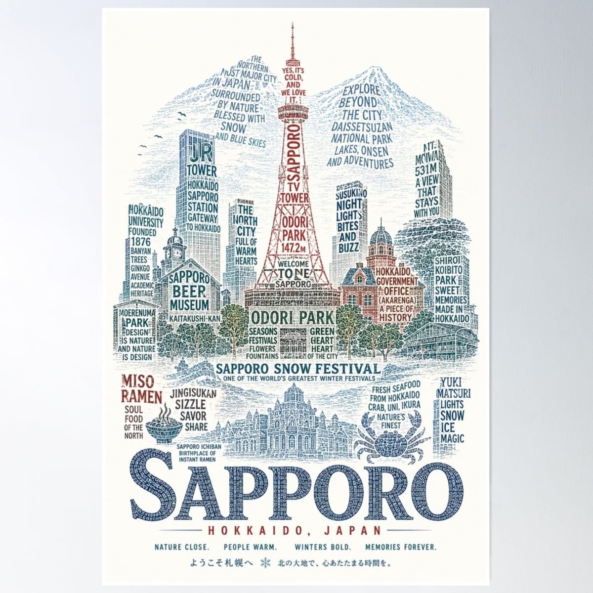 Sapporo Hokkaido Japan Odori Park Snow Festival Winter Cityscape Poster