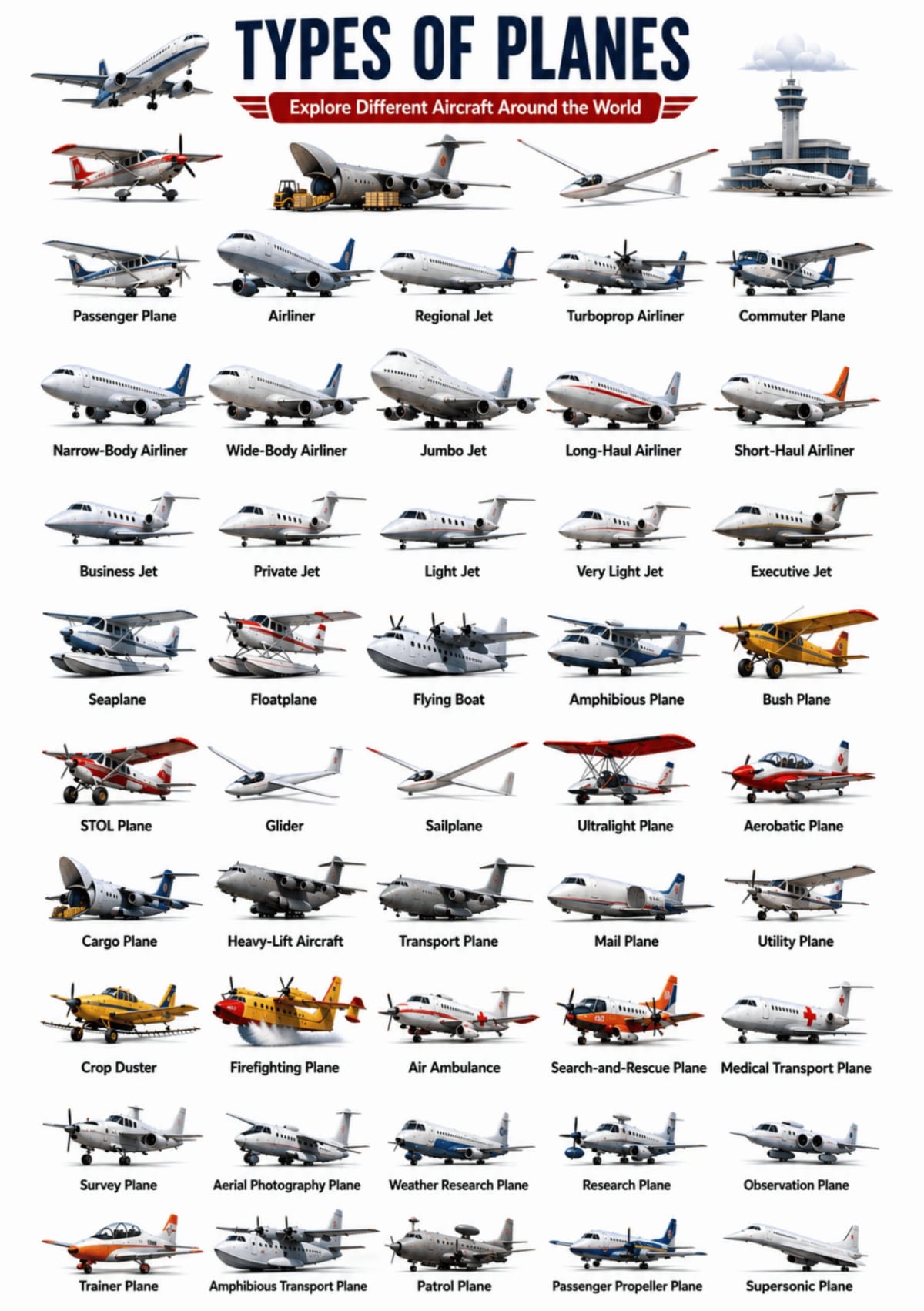 Types of Planes Vocabulary Poster | Aircraft Types for Kids