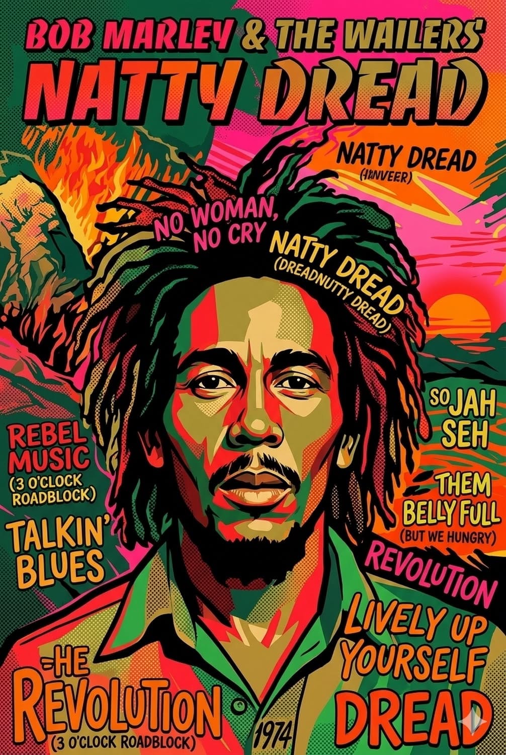 Bob Marley Natty Dread 1974 Reggae Album Pop Art Comic Poster