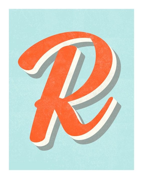 Letter R Print: Vintage Style Monogram Art - Etsy