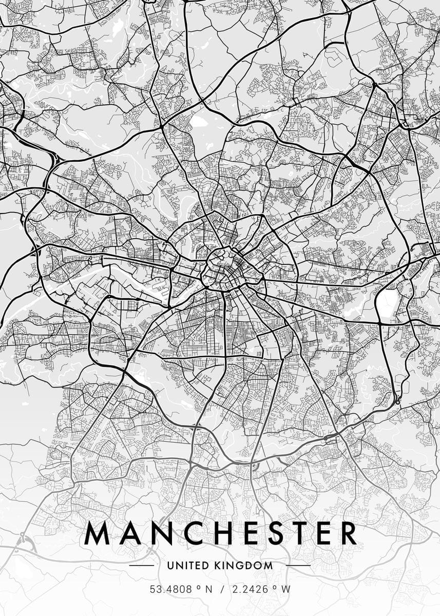 Manchester City Map White - Maps for your Living Room | Displate