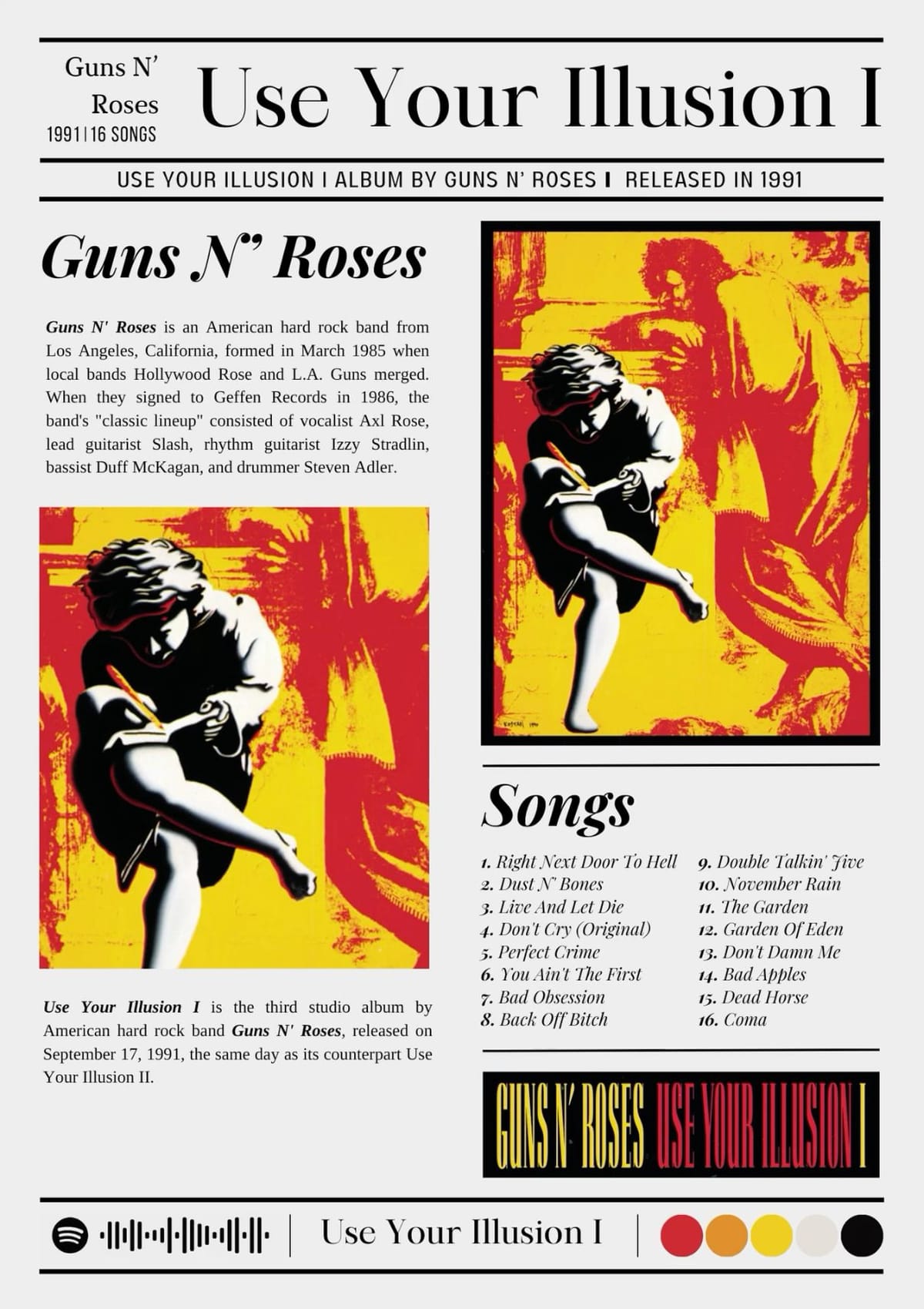 guns n’ roses - use your illusion 1 album poster