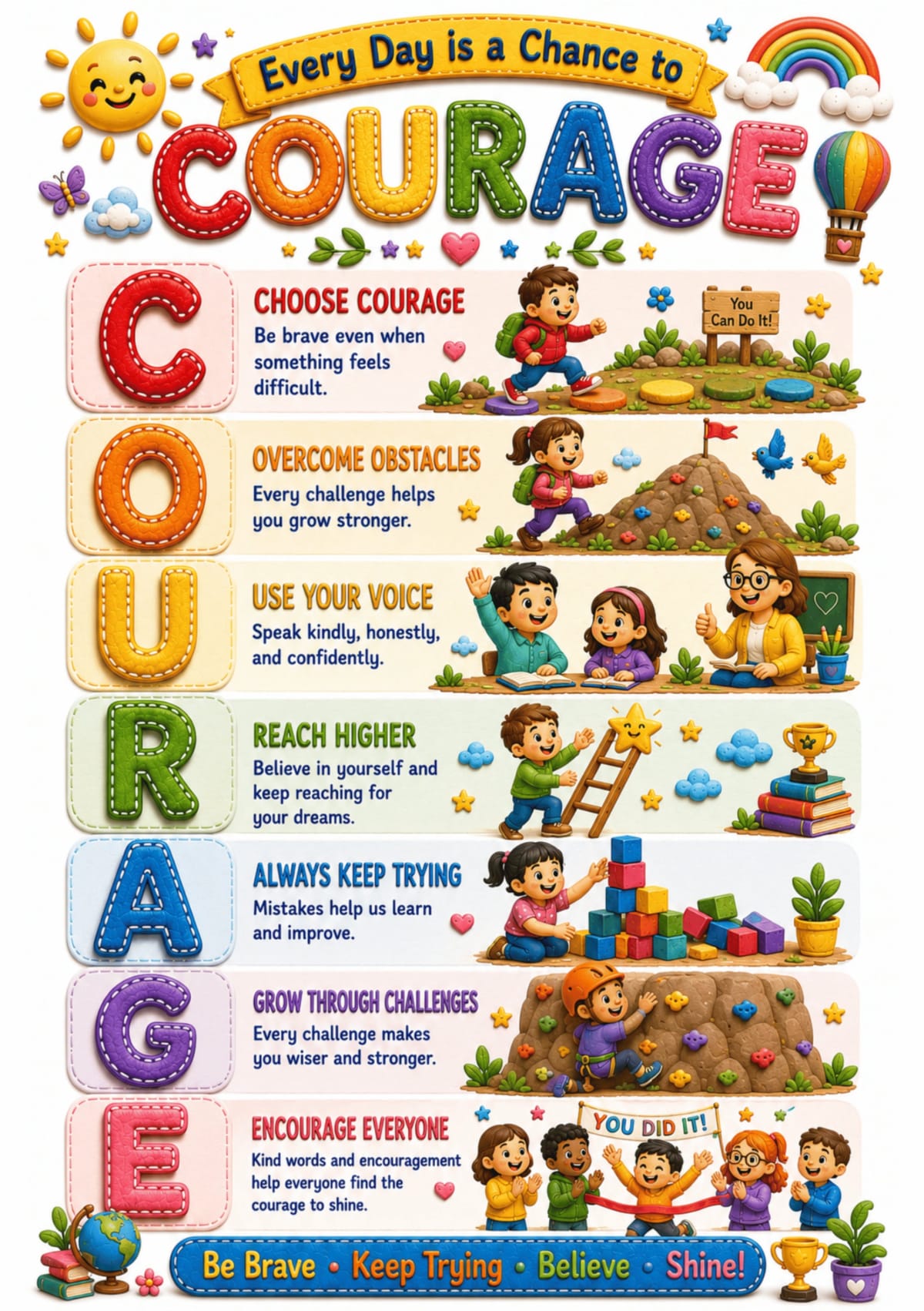 Courage Classroom Poster | Character Building Printable | Growth Mindset Wall Art | Classroom Decor