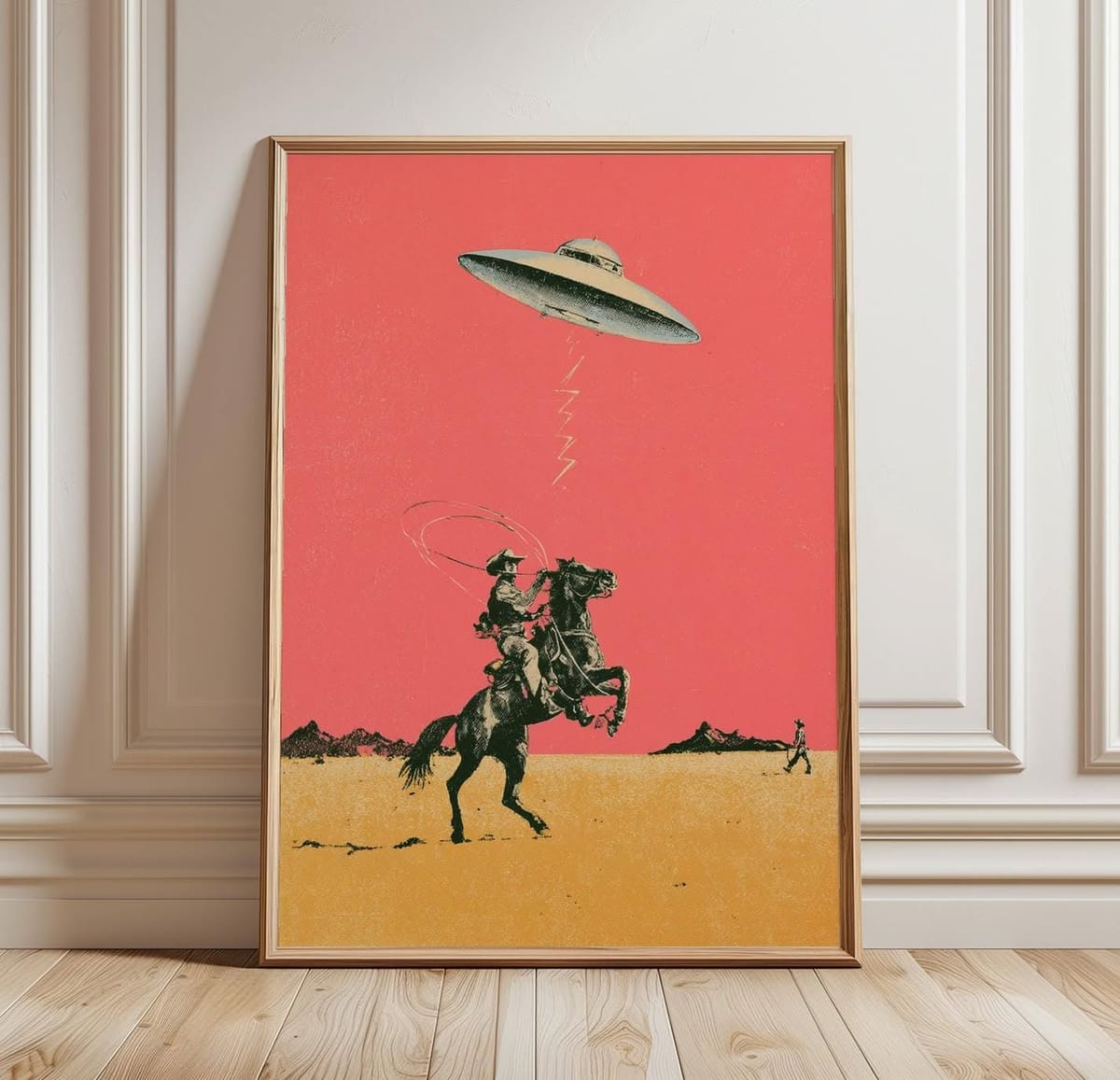 Retro Cowboy Wall Art | UFO Abduction Poster | Wild West Sci Fi Print | Weird Western Decor