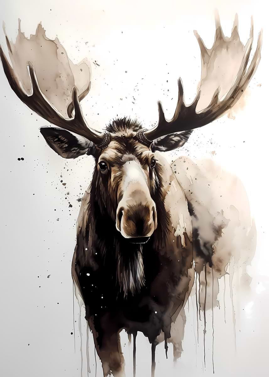 'Moose Ink Painting' Poster, picture, metal print, paint by TortillaChief | Displate