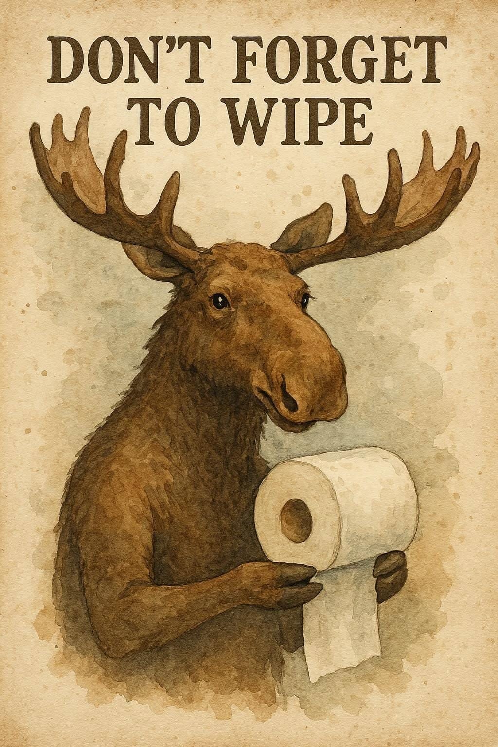 Funny Moose In The Bathroom | Funny Toilet Poster | Quirky Bathroom Wall Art | Bathroom Humor Decor