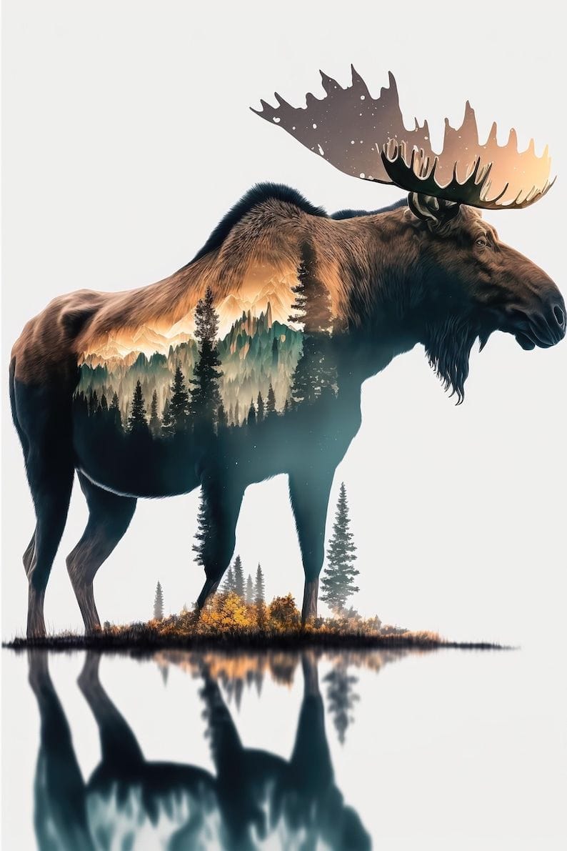 Wandering Moose: Modern Double Exposure Cabin Decor Style (metal, Acrylic, Canvas and Paper) - Etsy
