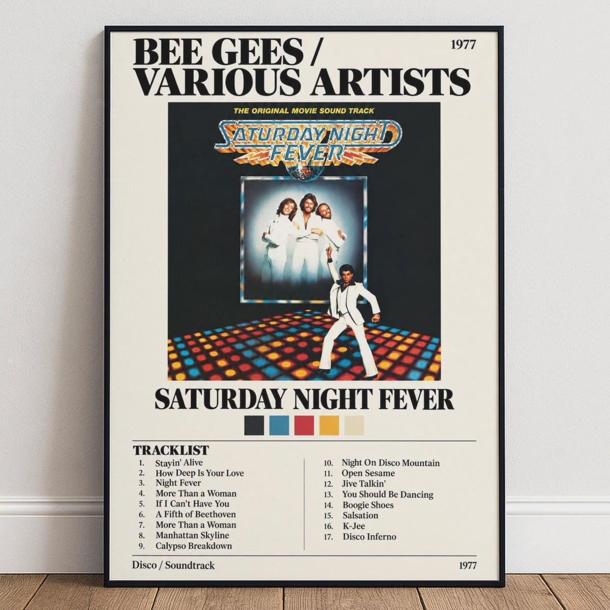 Saturday Night Fever Bee Gees Album Poster, 1977 Disco Soundtrack Music Wall Art