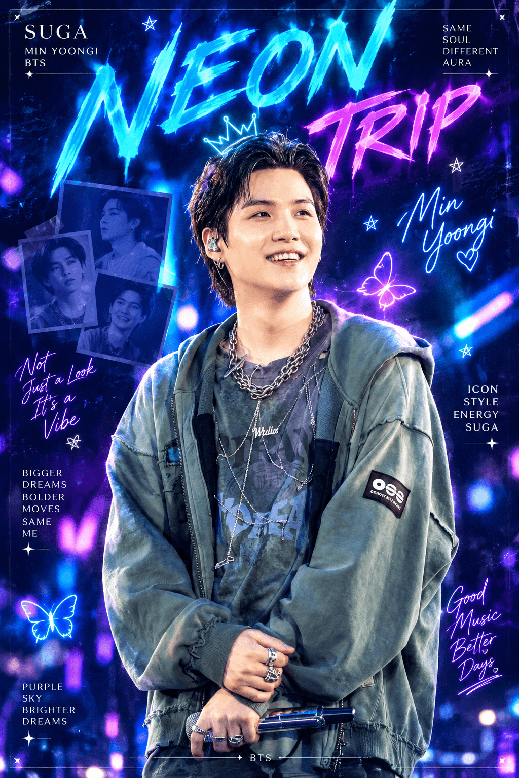 SUGA (Min Yoongi) Neon Trip 💙💜 | BTS Cinematic Aesthetic Poster