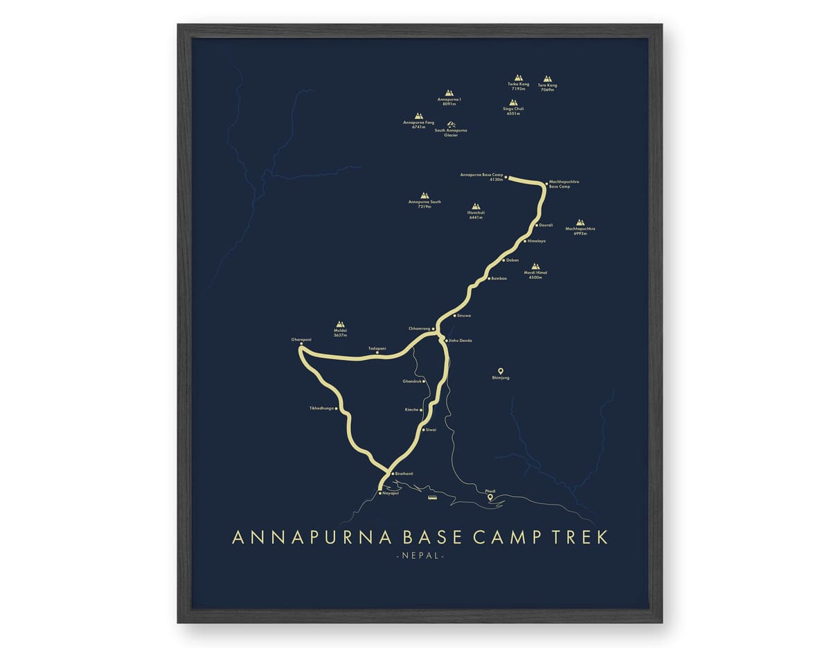 Annapurna Base Camp Trek Poster | Annapurna Base Camp Trek Map |  Annapurna Wall Art | Nepal Hiking | Himalayas | Trail Map Art