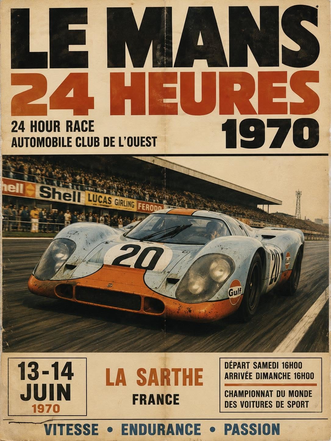 1970 Le Mans 24 Hours Print | Vintage Racing Poster (A4)