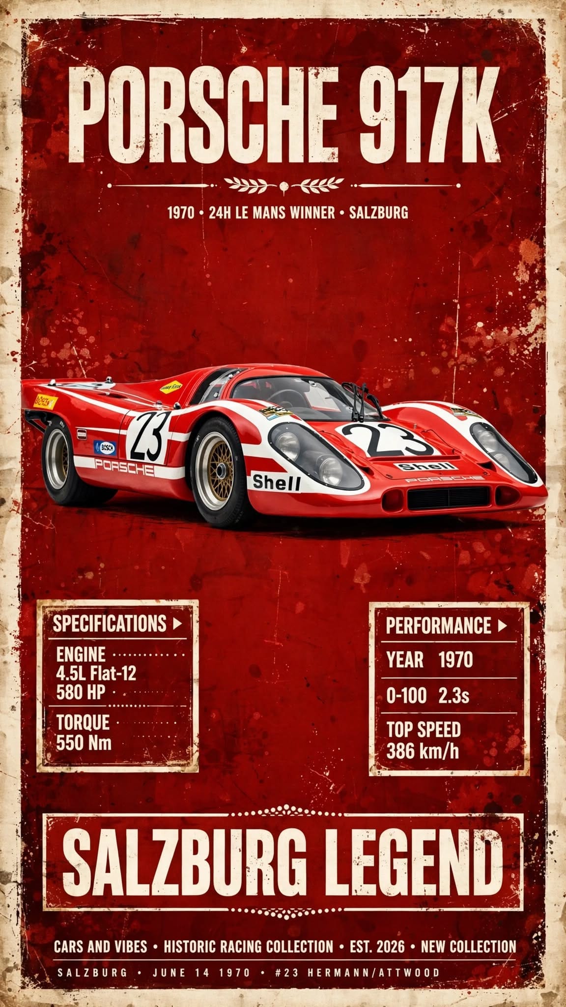 Porsche 917K Poster - 1970 Le Mans Winner Salzburg Legend