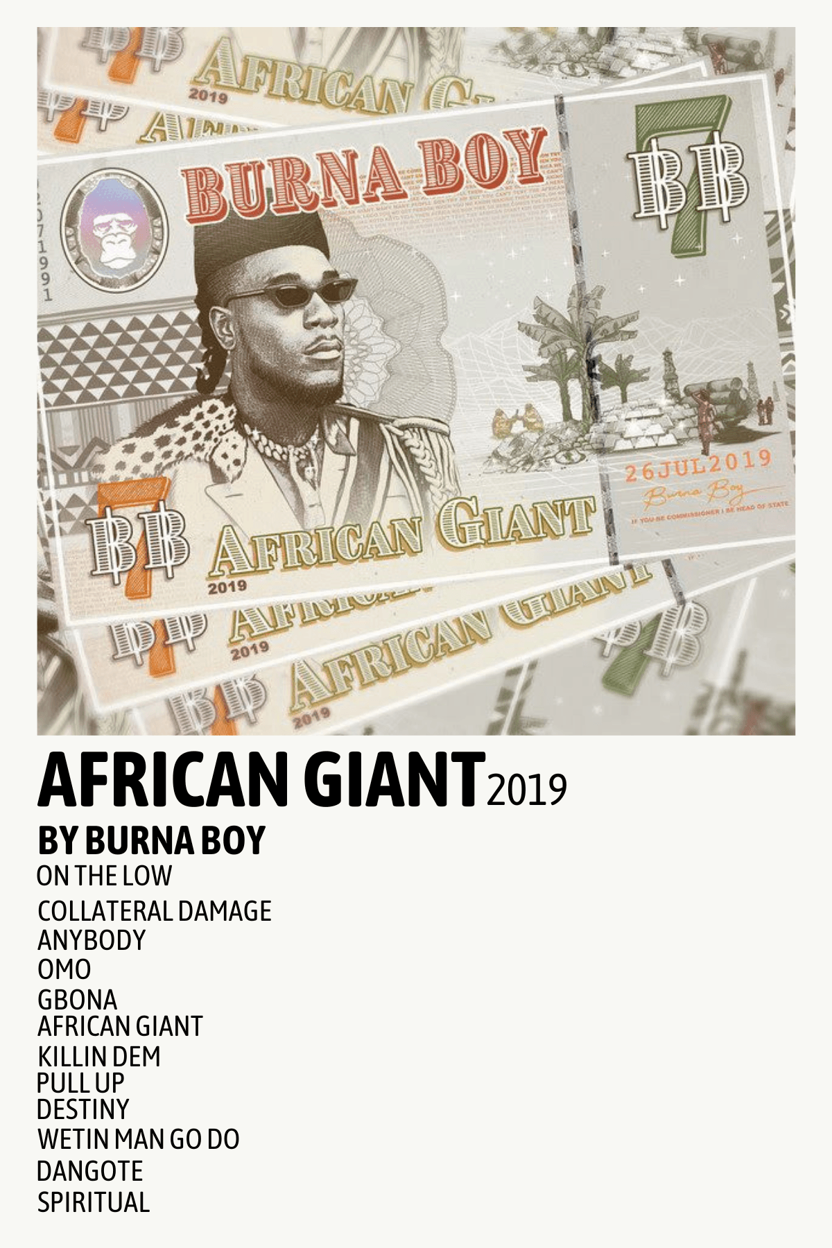 African giant Burna boy album poster/music poster